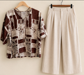 Printed Short Shirt Top with Cream Linen Trouser Co-ord Set