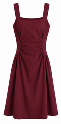 Maroon Ruched Midi Dress