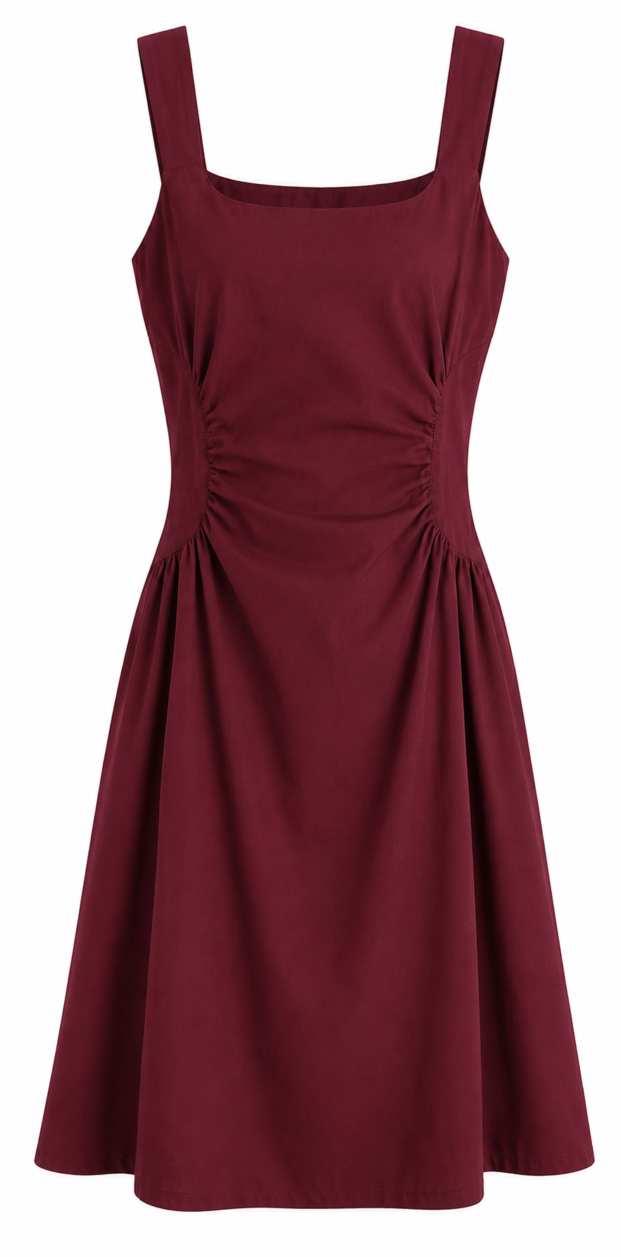 Maroon Ruched Midi Dress