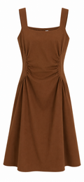 Chocolate Brown Ruched Midi Dress