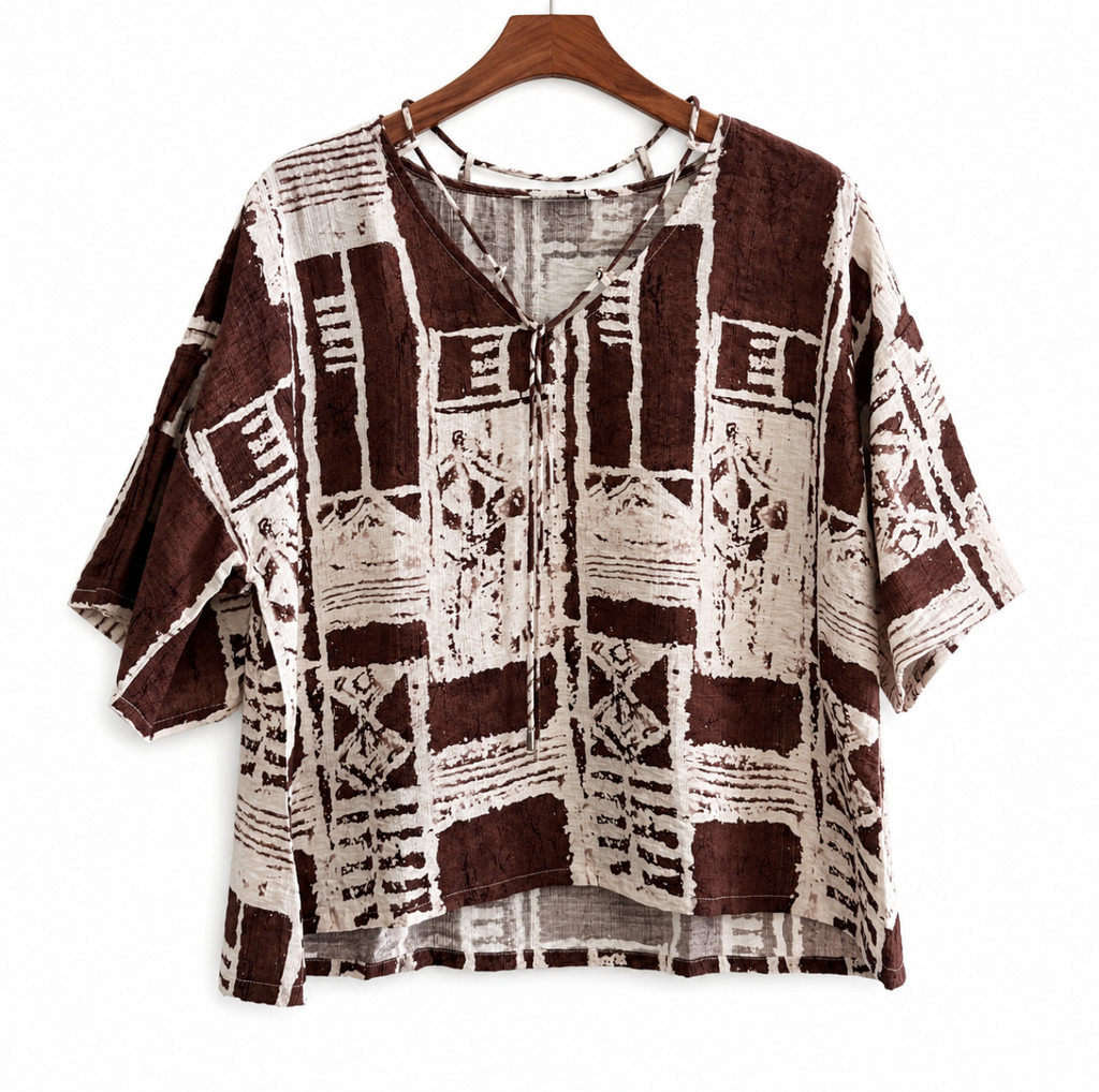 Printed Short Shirt Top with Cream Linen Trouser Co-ord Set