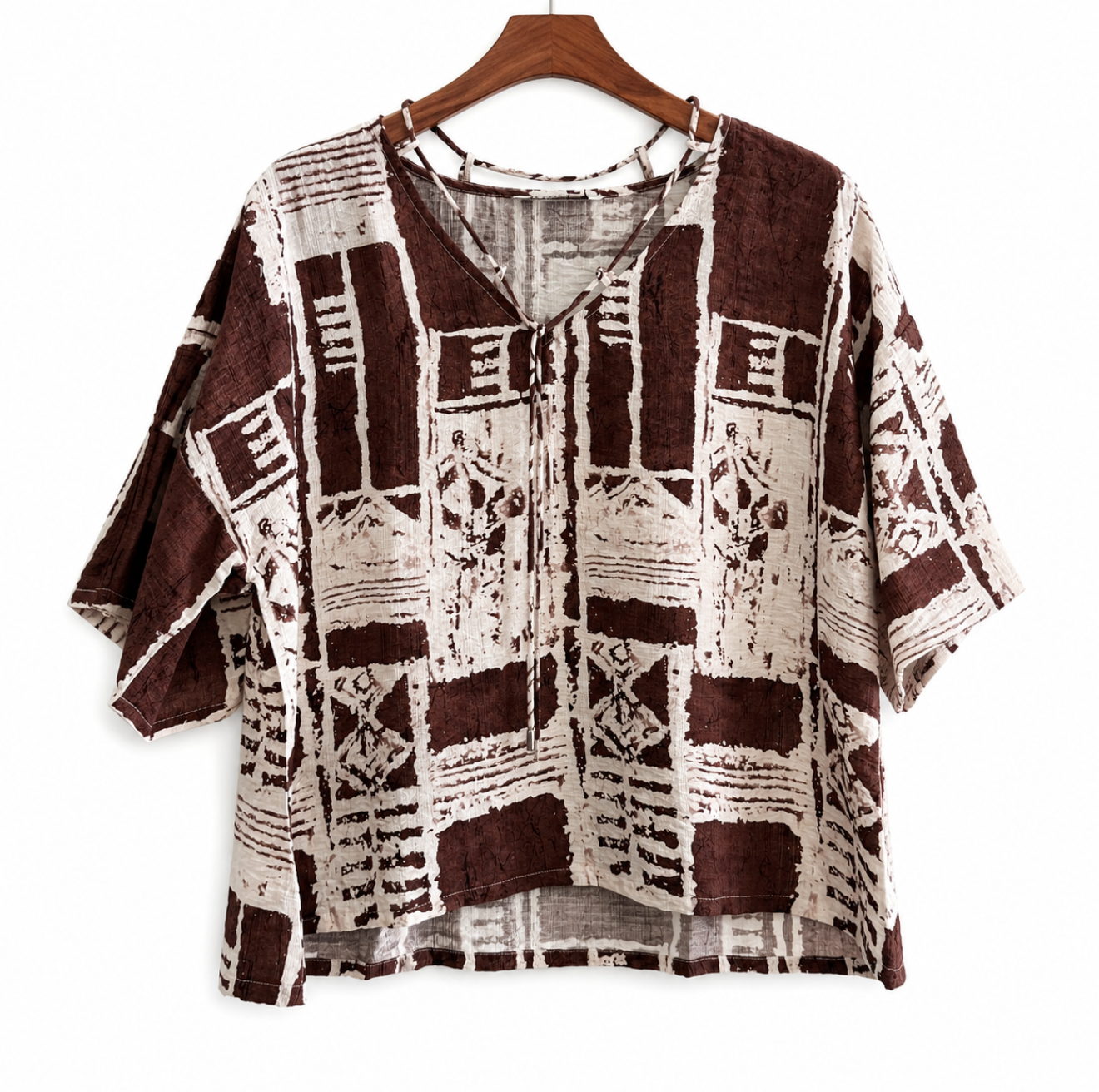 Printed Short Shirt Top with Cream Linen Trouser Co-ord Set