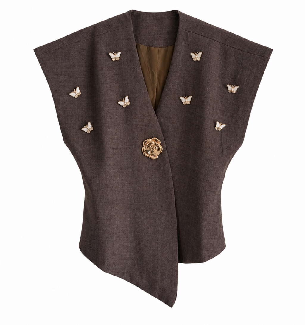 Butterfly Embellished Brown Co-Ord Set