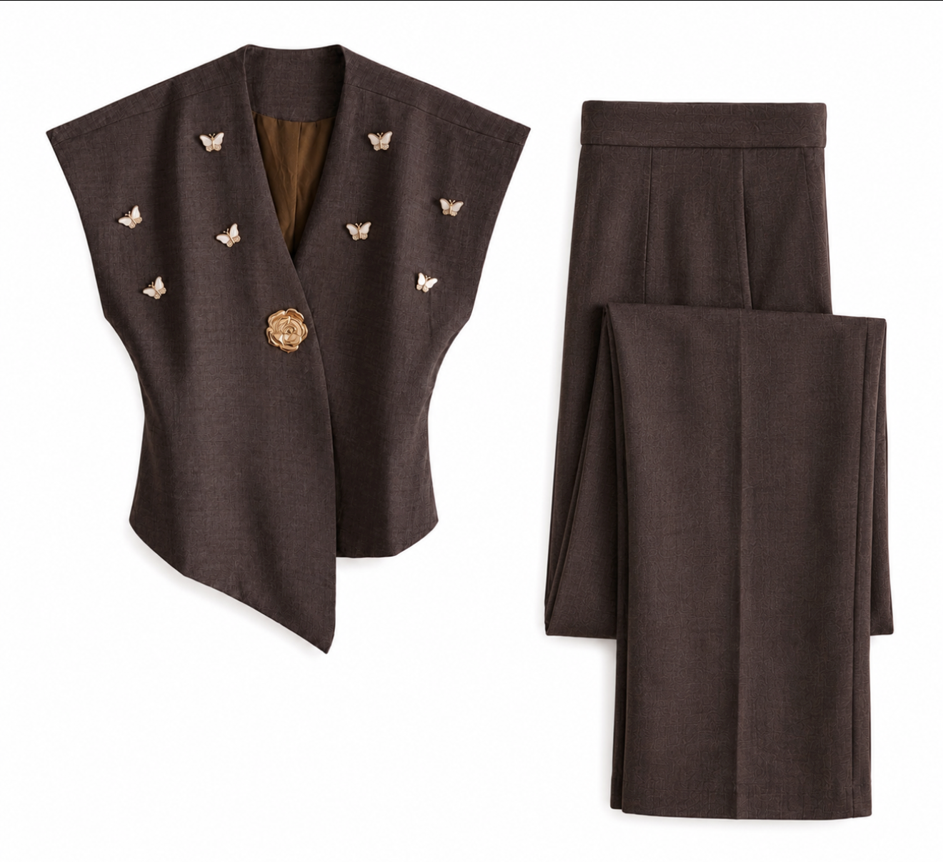 Butterfly Embellished Brown Co-Ord Set