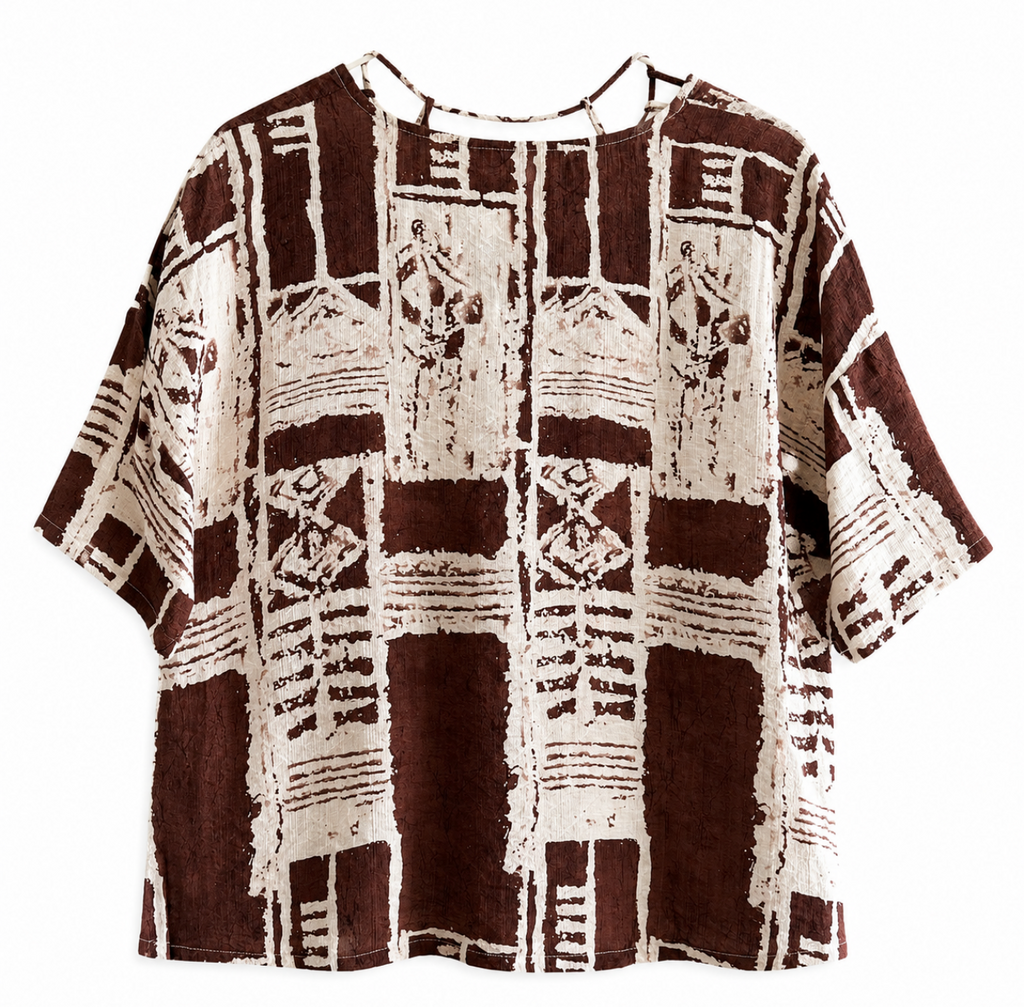Printed Short Shirt Top with Cream Linen Trouser Co-ord Set